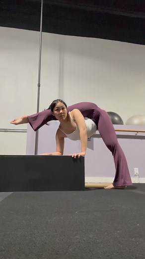 vivi on Instagram: "front bending Working on some creepy contortion tricks for our dolls themed group routine! I’ve always preferred flowy and graceful contortion, I love the beauty and art of it, but it’s fun to explore the creepy scary side too! This trick looks like an insane oversplit but it’s actually mostly front bending so it’s a cool illusion lol #contortion #frontbending #bendy"
