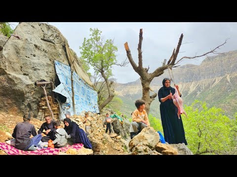 Nomadic life: cave dwelling in the lush mountains… Battle for survival + cooking in the cave 🔥🏔️
