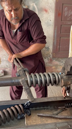 Heavy Duty Iron Rod Spring Making on Vintage Lathe Machine | Skilled Metalworking Process #shorts