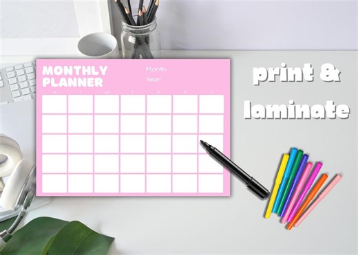 Simple Pink Digital Monthly Planner | Colourful Planner | Basic Planner | Monthly Planner | Digital Print | Goodnotes Planner | Undated - Etsy