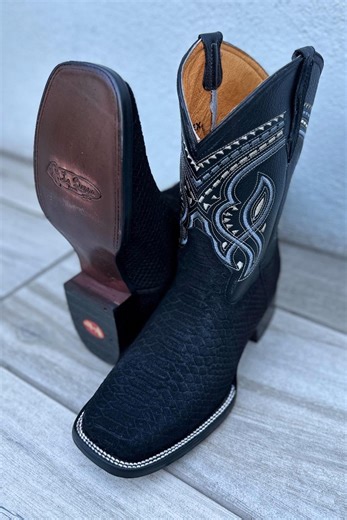 MENS COWBOY Boots Black Nubuck Python Print Square Toe Boots Snake Skin - Etsy