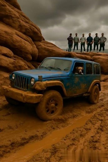Blue Jeep in the Wild: Muddy Off-Road Challenge