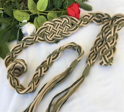 Green - Beige Handfasting Cord With Celtic, Sailor Knot | Pagan Wedding, Boho Wedding - Etsy