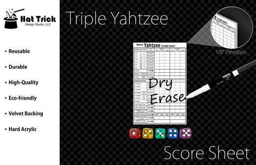 Reusable Acrylic Triple Yahtzee Score Sheet, Dry Erase - Etsy
