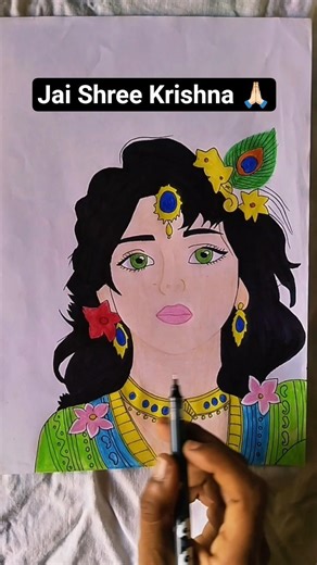 Shri Krishna Drawing ✨ Easy Krishna Art Step by Step | Realistic Coloring 💙#shorts #drawing #krishna