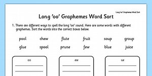 u Long oo Graphemes Word Sort