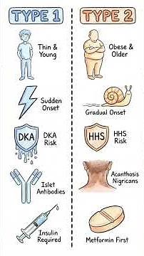 type 1 vs type 2 diabetes: Same high blood sugar… completely different disease. 👀