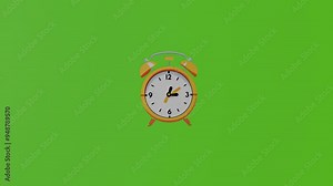 2d graphics of a yellow antique clock with an alarm clock isolated on a green screen