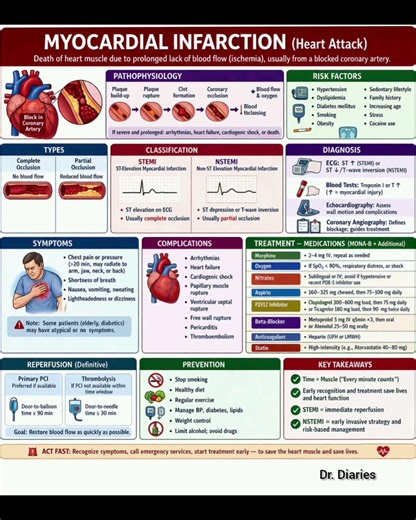 Heart Attack (MI) Cheat Sheet #myocardialinfarction #heartattack #shorts #drdiaries #cheatsheet #fyp