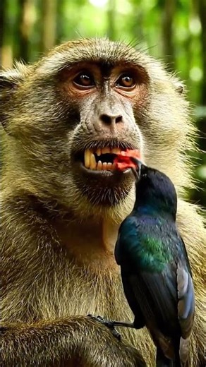“Funny Bird Helps Monkey Remove Cloth from Teeth 🐦🦷 | Cute Jungle