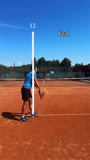 🎾 Difference in Contact Point ⬇️ One of the biggest differences between the flat serve, slice serve, and kick serve is where you contact the ball. In this video, the 12 o’clock line helps visualize it 👇 🔹 Flat serve → Contact at 12 o’clock ➡️ Direct energy through the ball for maximum speed and penetration. 🔹 Kick serve → Contact around 11 o’clock ➡️ Brush up and across the ball to create topspin and kick. 🔹 Slice serve → Contact around 1 o’clock ➡️ Swing around the ball to generate sidespi