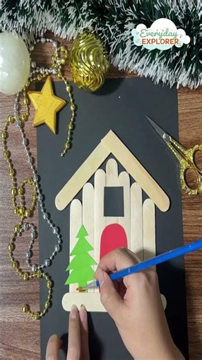 DIY Winter Log Cabin 🏠 Popsicle Stick Craft #everydayexplorer #christmas