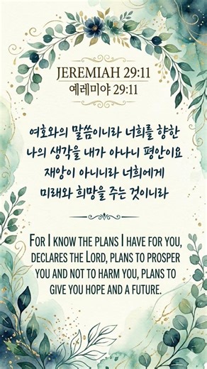 희망을 주는 말씀 예레미아 29:11 #성경구절 #희망의말씀 #예레미아29장11절 #생명의말씀