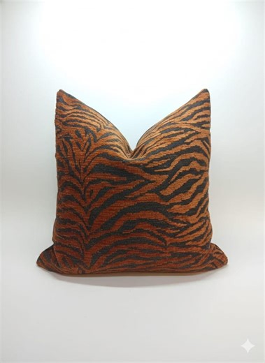 Rust Animal Print Pillow Cover, Zebra Velvet Cushion, Tiger Stripe Throw Pillow, Safari Home Decor, Boho Brown Living Room Accent Case - Etsy