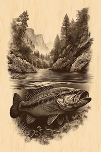 Largemouth Bass River Engraving PNG | Rustic Fishing Wall Art | Wildlife Cabin Decor | Laser Engraving Digital Download - Etsy