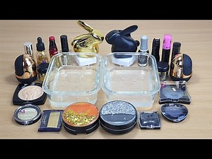 BLACK vs GOLD SLIME Mixing makeup and glitter into Clear Slime Satisfying Slime Videos