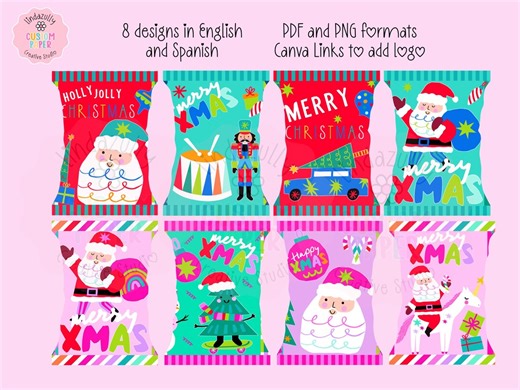 Christmas Chip Bag Printables | Candy Favor Bags (PDF & PNG)| English and Español - Etsy