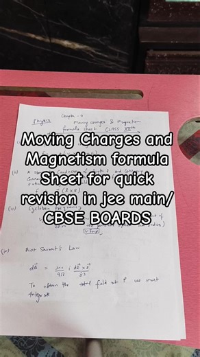 Moving Charges and Magnetism Formula Sheet #shorts