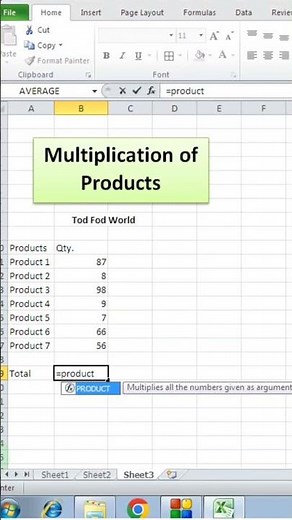 Multiplication using product formula in excel || Excel Tips & Tricks || ‪@todfodeducation‬