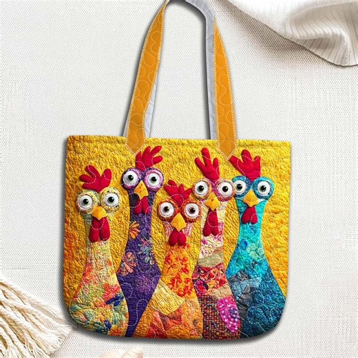 Chicken Quilt Tote Bag, Colorful Printed Patchwork Chicken Purse, Quilted Farm Bag, Gift for Chicken Lovers, Farmhouse Bag for Chicken Moms - Etsy