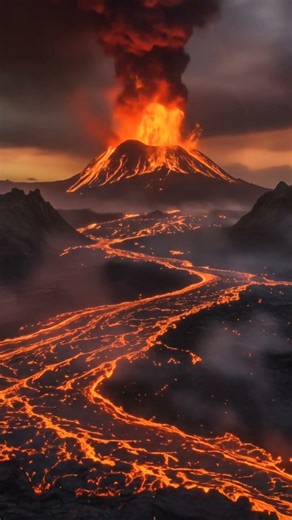 “Lava Flow Over Rocky Mountains | Fiery Volcano Eruption | Cinematic 8K Footage”#shorts