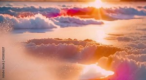 sunrise at beach view at winter and snowfall