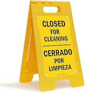 SmartSign 25 x 12 inch “Closed For Cleaning” Bilingual Two-Sided Folding Floor Sign, Digitally Printed Polypropylene Plastic, Black and Yellow, Made in USA