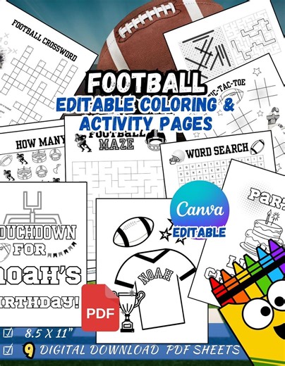 Editable Football Coloring Pages | Football Birthday Party Activities | Printable Sports Activity Sheets | Football Party Games - Etsy