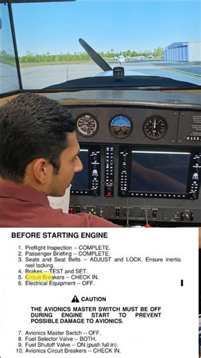 Aircraft engine start checklist (C172) #commercialpilot #flightsimulator #flighttraining