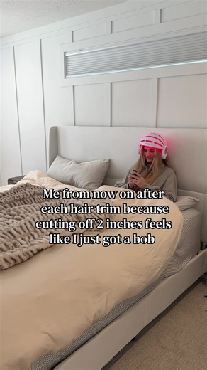 My version of a bob is when I cut off more than an inch😭 now we got a hair growth helmet to help thicken and grow that hair for summer >> #hairgrowth #bob #hairhacks #hairtransformation @currentbody
