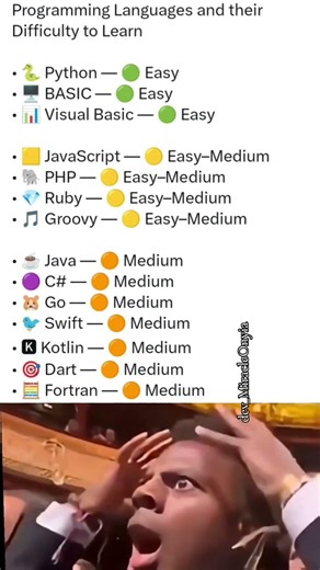Programminglanguage and their difficult tolearn #softwareengineer #programming #tech #python #webdev