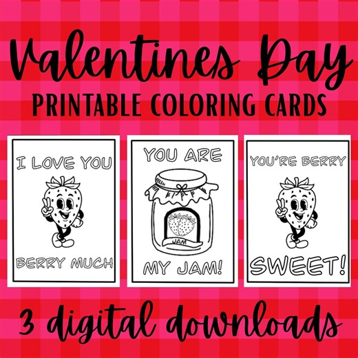 Strawberry Valentine Cards for Kids / Kids Classroom Valentines Set of 3 / Instant Digital Download - Etsy