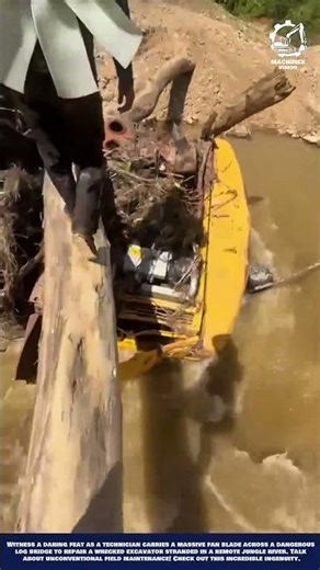 Heavy Duty Excavator Repair Attempt Over Treacherous River