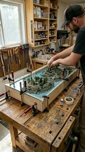 Pouring Epoxy resin Over a Tiny Landscape (Satisfying) #shorts #diy