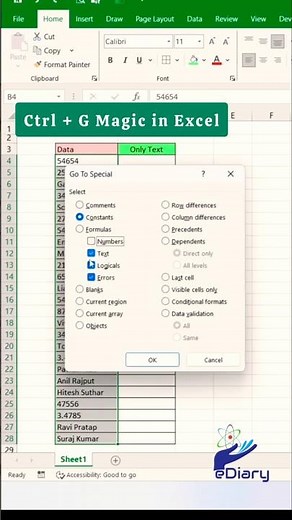 Extract Text in Excel with Ctrl + G – Go To Special Trick