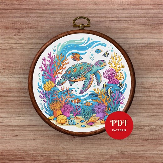 Sea Turtle Cross Stitch Pattern PDF, Coral Reef Ocean (pattern Keeper Compatible, Instant Download) - Etsy