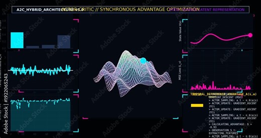 Actor Critic Reinforcement Learning Architecture Visualization Showing Autonomous Agent Training, Policy Optimization and Artificial Intelligence Decision System Concept