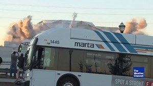 3 years ago today, right when the Georgia Dome was about to be imploded, the infamous "Marta Bus" appeared 🤣 (via The Weather Channel) | NFL on FOX
