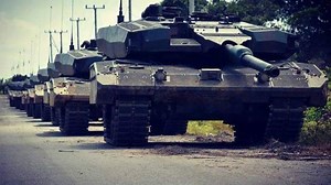 Indonesian Army Leopard 2RI conducted live firing exercise in Natuna island, South Cina Sea. Indonesia acquired 103 used Leopard 2A4 main battle tanks from Bundeswehr stocks, along with 4 Büffel ARV (Bergepanzer), 3 Leguan AVLB bridge-laying tanks (Brückenlegepanzer) and 3 Kodiak AEV (Pionierpanzer). About 63 of Leopard 2A4 upgraded to MBT Revolution standard by Rheinmetall. It is fitted with new Advanced Modular Armor Protection (AMAP) composite armor package. It uses new nano-ceramics material