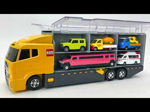 トミカ☆人気ミニカーをコンボイに収納！緊急走行ミッションスタート☆Popular Tomica cars loaded into convoy emergency driving