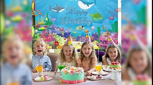 Roetyce Kids Birthday Banner, Under The Sea Birthday Banner, Ocean Theme Happy Birthday Decorations, Ocean Animal Birthday Party Supplies Photo Background, Blue Whale Shark Birthday Backdrop for Child