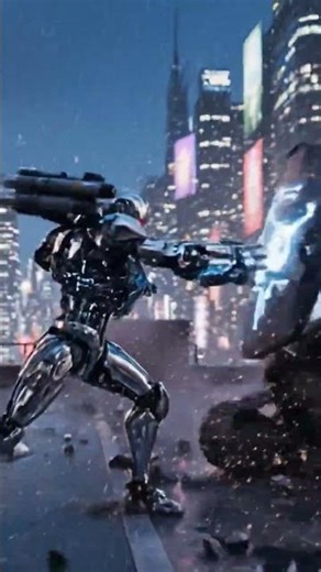 Epic Robot Battle: Chrome Terminator vs. Heavy Mech in a Cyberpunk City! 🌃