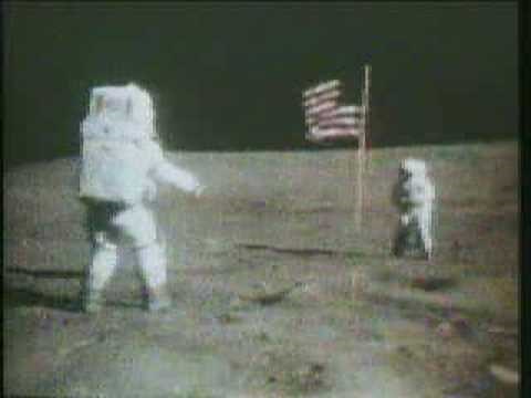 Apollo 16 crew salutes the flag (Moon Jump)