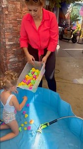 Little Girl Fills Her Pool With 100 Rubber Duckies🦆💦 Cute Toddler Fills Mini Pool #shortvideo
