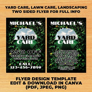 Landscaping Flyer Template, Custom Canva design for Yard Care and Gardening Service