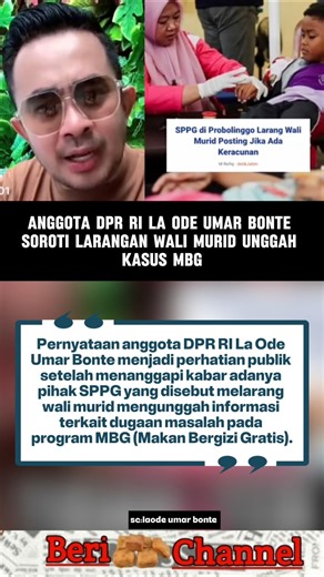 Anggota DPR RI La Ode Umar Bonte Soroti Larangan Wali Murid Unggah Kasus MBG