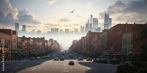 Downtown Dreams: Animated Modern City with Cars and Skyscrapers. Generative AI