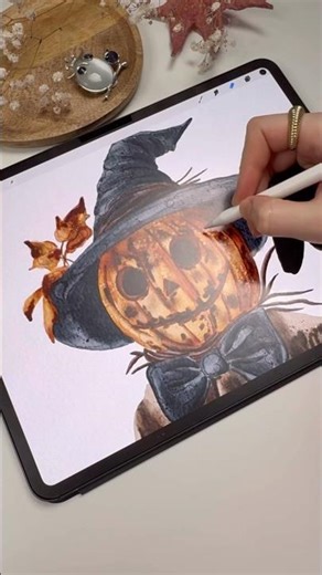Drawing in Procreate - Digital Watercolor Halloween Pumpkin #shorts #procreate #drawing #watercolor