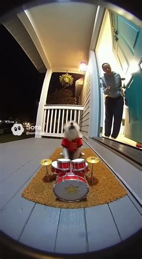 cute dog playing drum #sora2