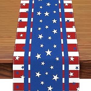 American Flag Stripe and Star Table Runner 72 x 13 Inch, Patriotic Red White Blue Table Runner for Memorial Day, 4th of July, and Veteran's Day, Perfect for Home, Party, Kitchen, Dining Decorations